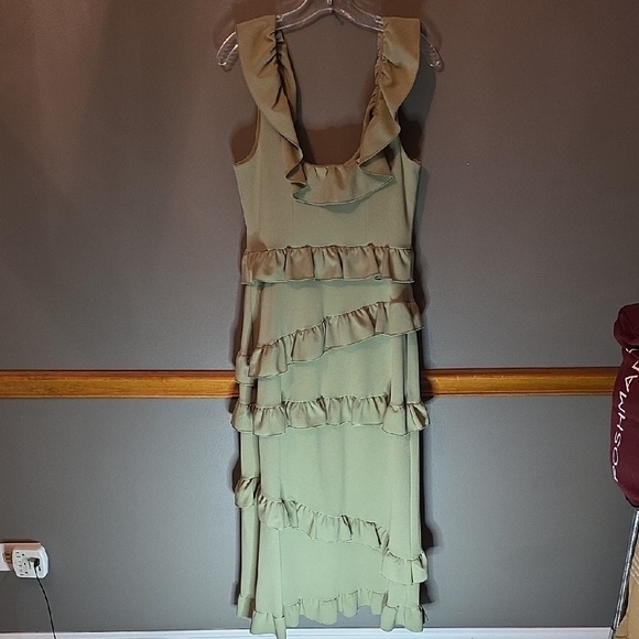 As Is- Show Me Your MuMu Ruffle Dress in Olive- Sold As Is - Picture 8 of 10